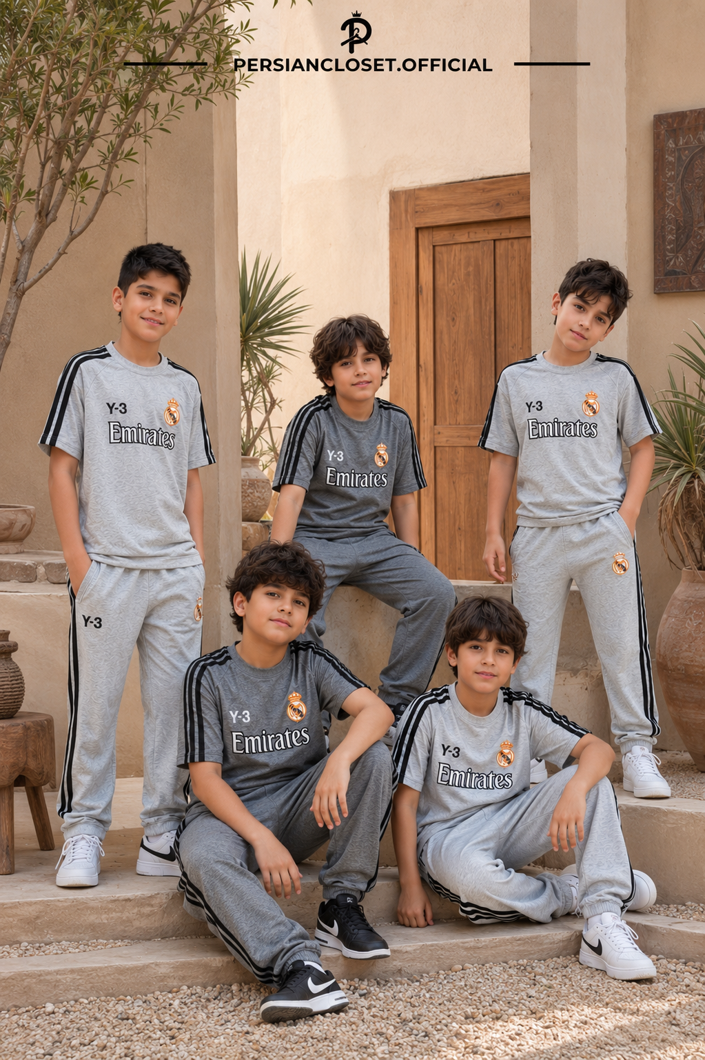 ست تیشرت و شلوار پنبه ملانژ پسرانه طرح رئال